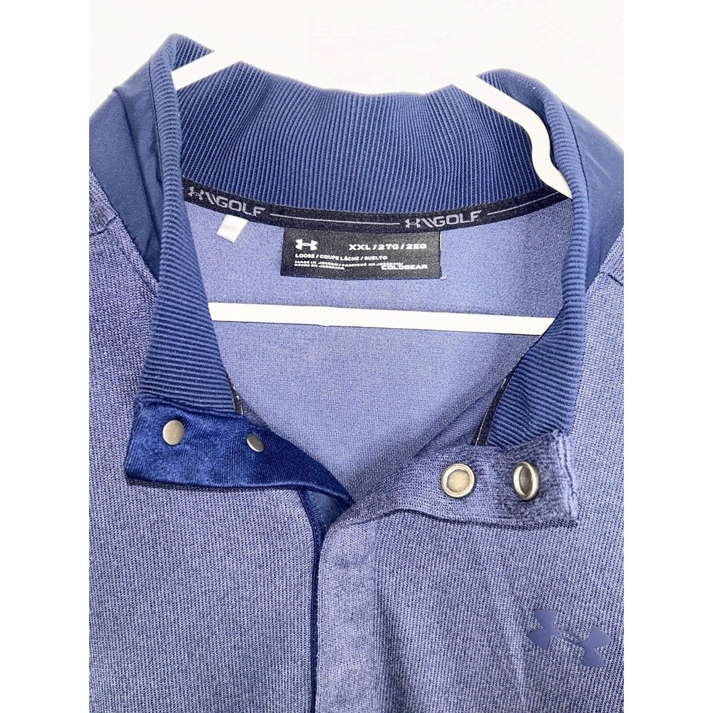 UNDER ARMOUR GOLF Blue Storm Sweater Fleece 1/4 Snap Mock Neck Top Sz XXL - Picture 2 of 10